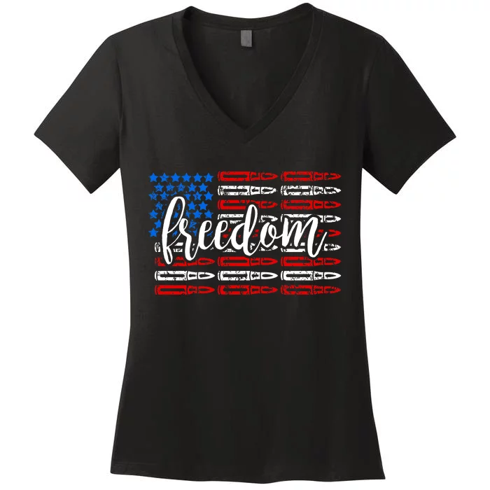 Freedom Bullet USA American Flag Women's V-Neck T-Shirt