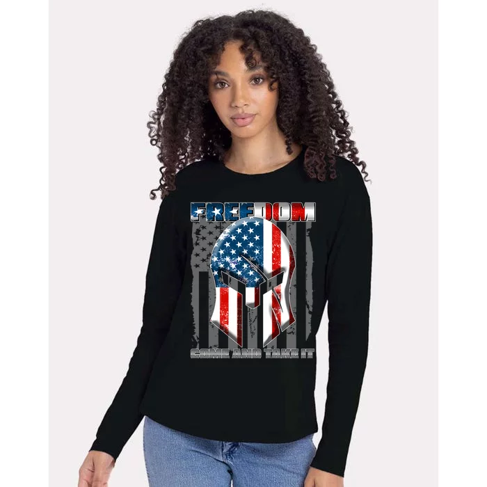 Freedom Come And Take It Gladiator US Flag Womens Cotton Relaxed Long Sleeve T-Shirt