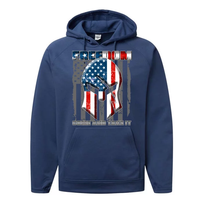 Freedom Come And Take It Gladiator US Flag Performance Fleece Hoodie