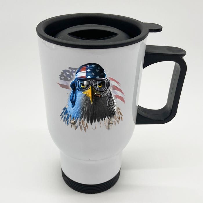 Freedom Fighter Bald American Eagle Front & Back Stainless Steel Travel Mug