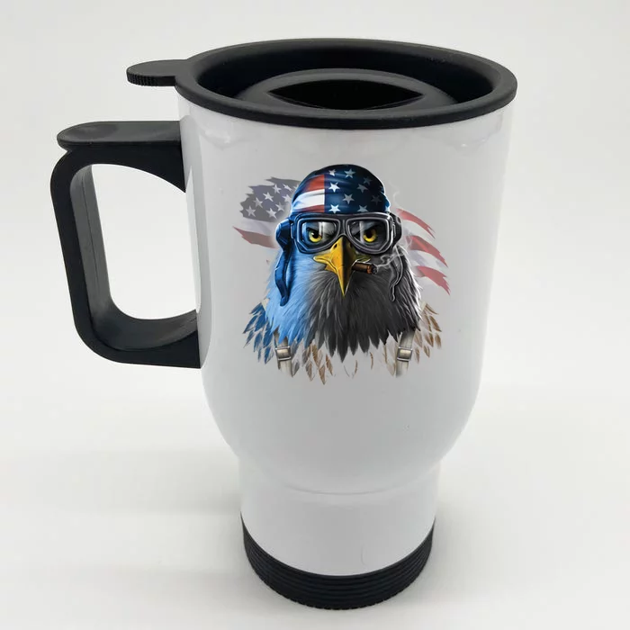 Freedom Fighter Bald American Eagle Front & Back Stainless Steel Travel Mug