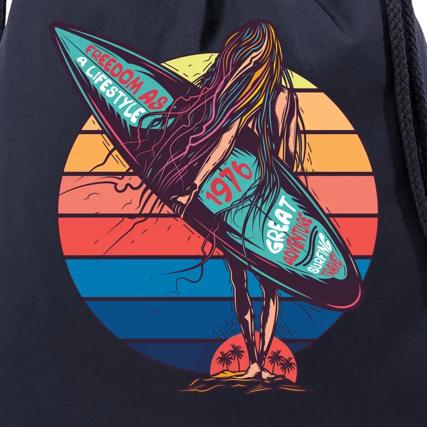 Freedom Is A Lifestyle Surfer Drawstring Bag