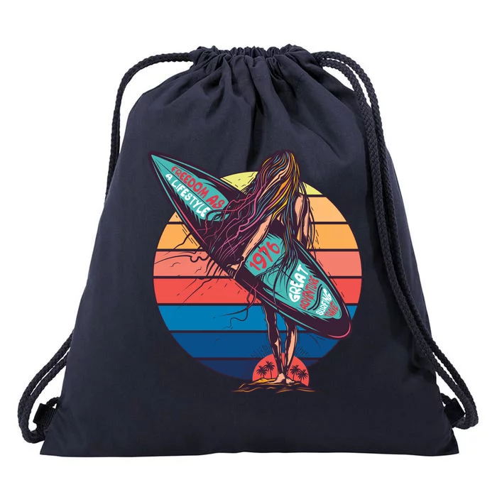 Freedom Is A Lifestyle Surfer Drawstring Bag