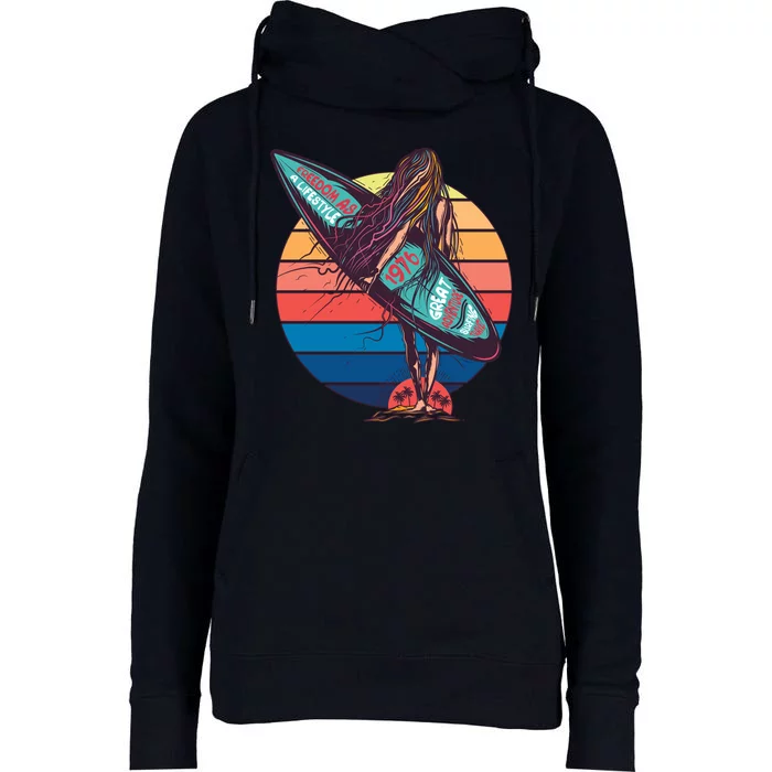 Freedom Is A Lifestyle Surfer Womens Funnel Neck Pullover Hood