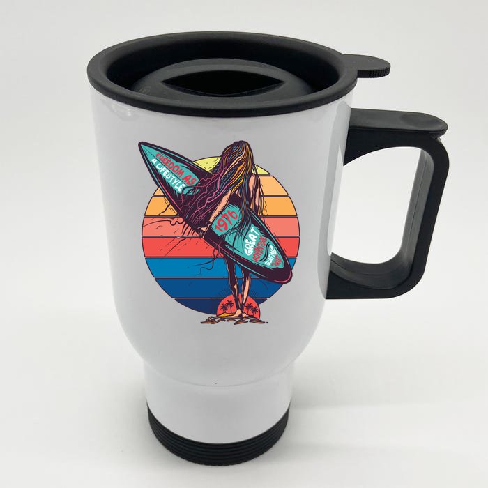 Freedom Is A Lifestyle Surfer Front & Back Stainless Steel Travel Mug