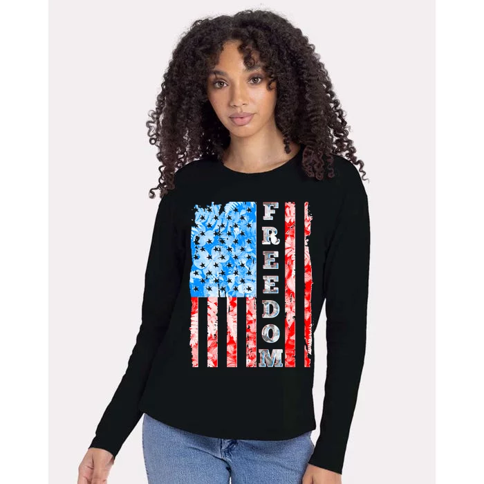 Freedom Nature USA Flag Womens Cotton Relaxed Long Sleeve T-Shirt