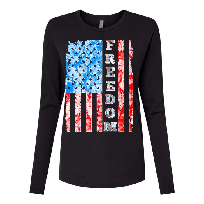 Freedom Nature USA Flag Womens Cotton Relaxed Long Sleeve T-Shirt