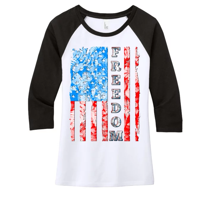 Freedom Nature USA Flag Women's Tri-Blend 3/4-Sleeve Raglan Shirt