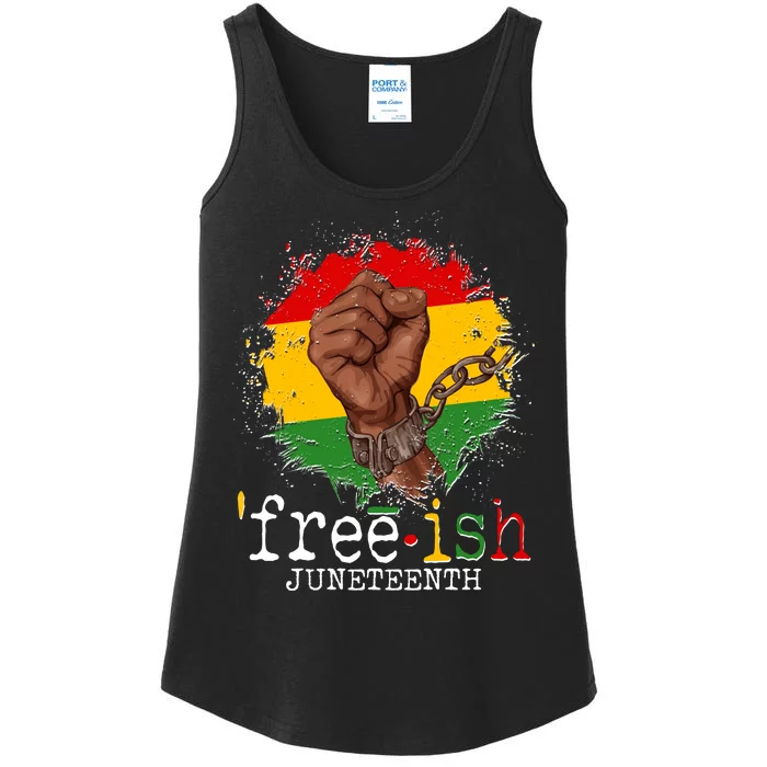 Freeish Juneteenth June 19 Fist Breaking Chains Ladies Essential Tank