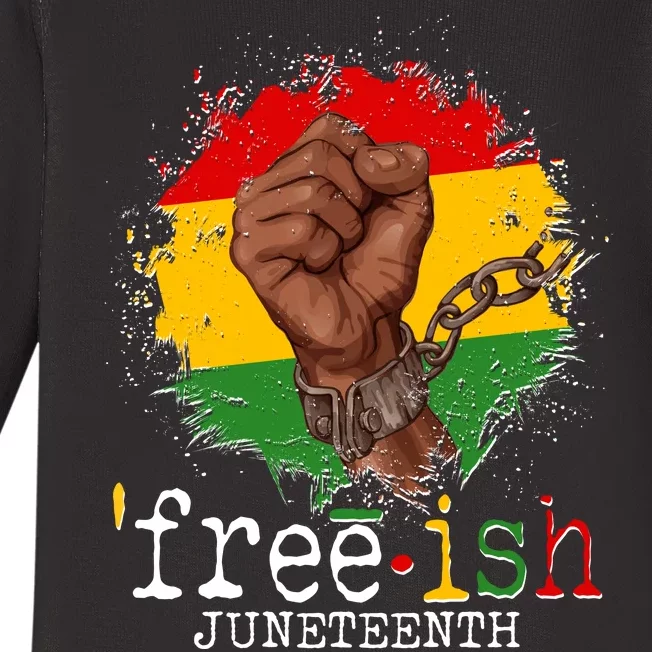 Freeish Juneteenth June 19 Fist Breaking Chains Baby Long Sleeve Bodysuit