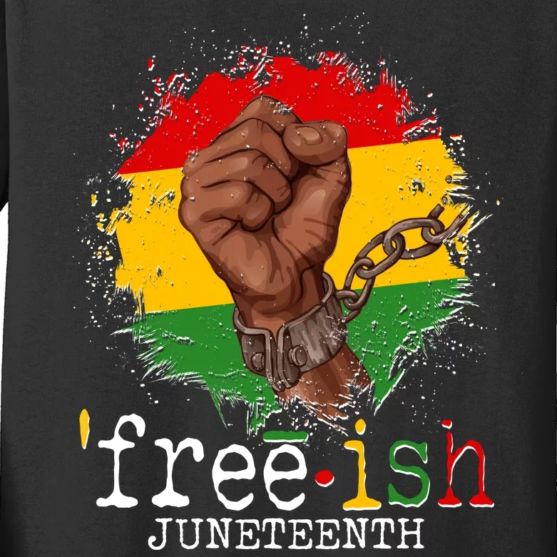 Freeish Juneteenth June 19 Fist Breaking Chains Kids Long Sleeve Shirt