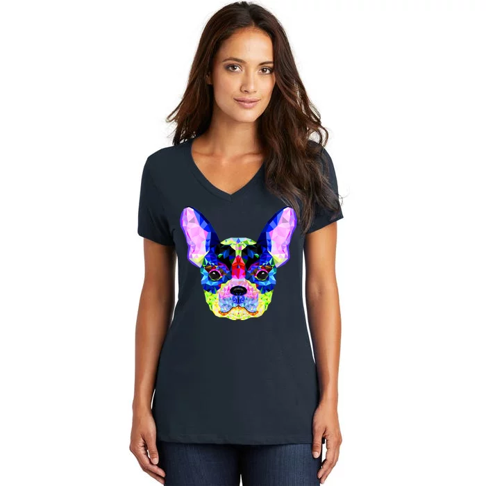 French Bulldog Geometric Women's V-Neck T-Shirt