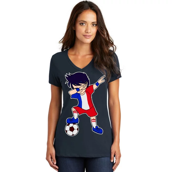 French Dabbing Soccer Boy France Women's V-Neck T-Shirt