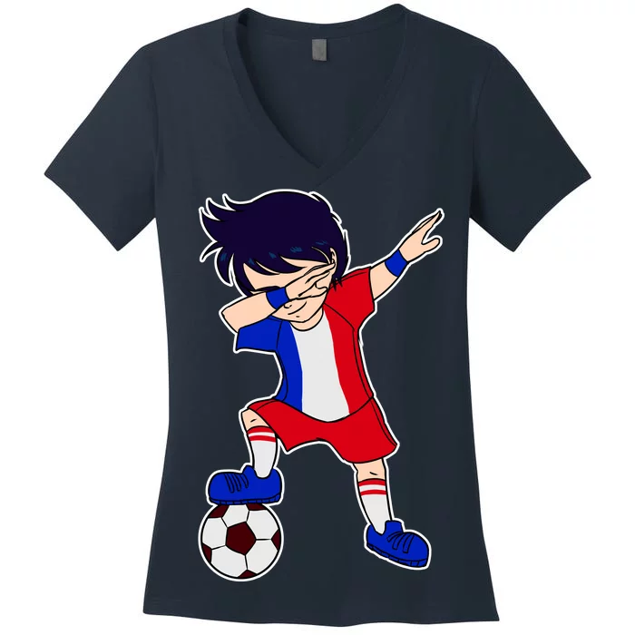 French Dabbing Soccer Boy France Women's V-Neck T-Shirt