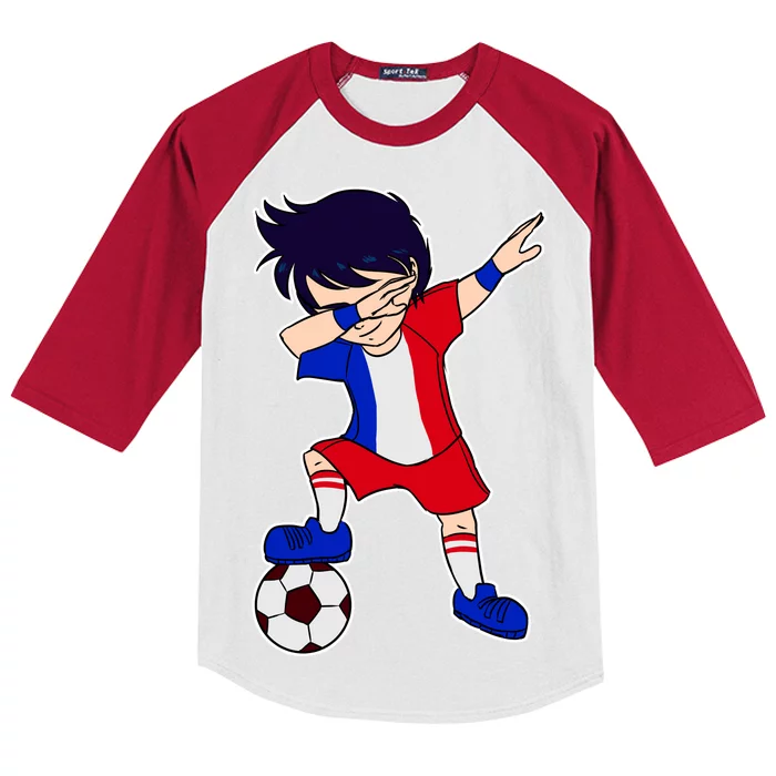 French Dabbing Soccer Boy France Kids Colorblock Raglan Jersey