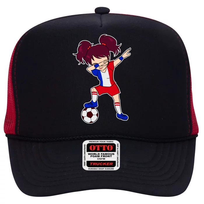 French Dabbing Soccer Girl France High Crown Mesh Trucker Hat