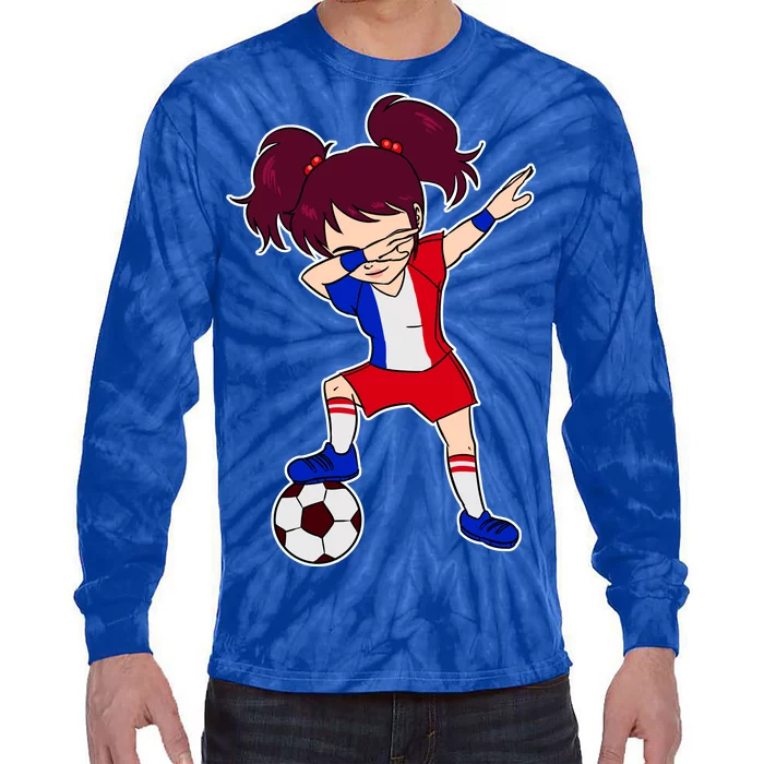 French Dabbing Soccer Girl France Tie-Dye Long Sleeve Shirt