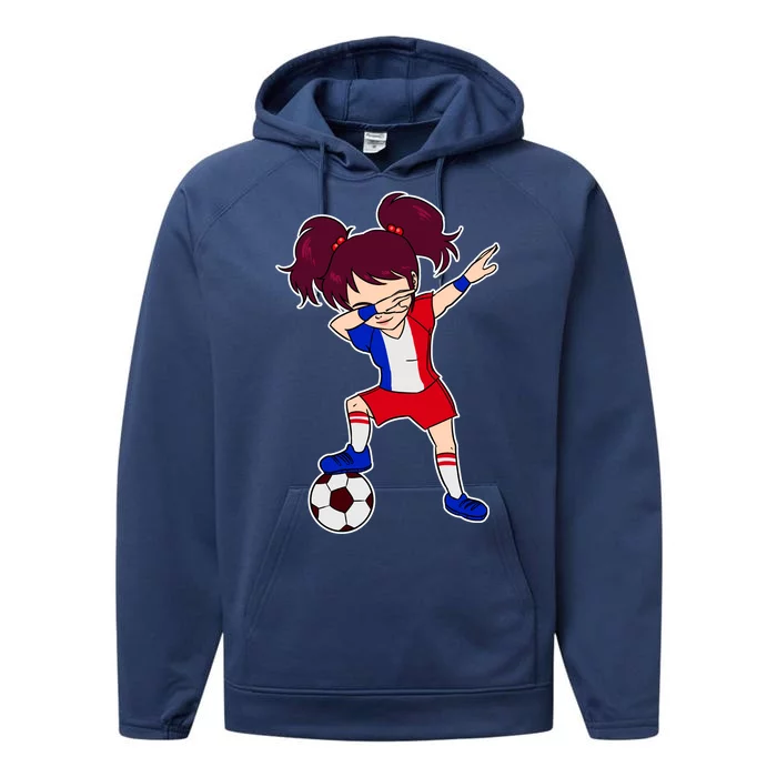 French Dabbing Soccer Girl France Performance Fleece Hoodie