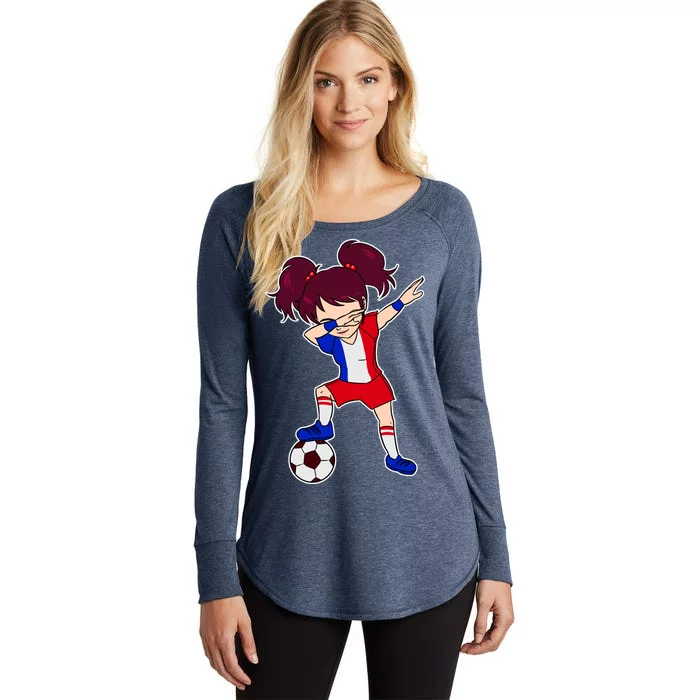 French Dabbing Soccer Girl France Women's Perfect Tri Tunic Long Sleeve Shirt