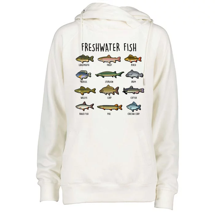 Freshwater Fish - 100 Different Types Womens Funnel Neck Pullover Hood