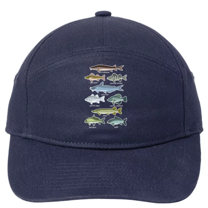 Freshwater Fish Types Fishing 7-Panel Snapback Hat