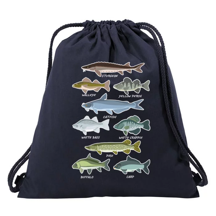 TeeShirtPalace | Freshwater Fish Types Fishing Drawstring Bag