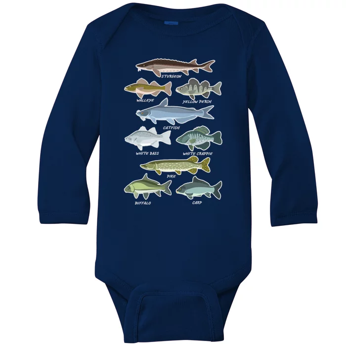 Freshwater Fish Types Fishing Baby Long Sleeve Bodysuit