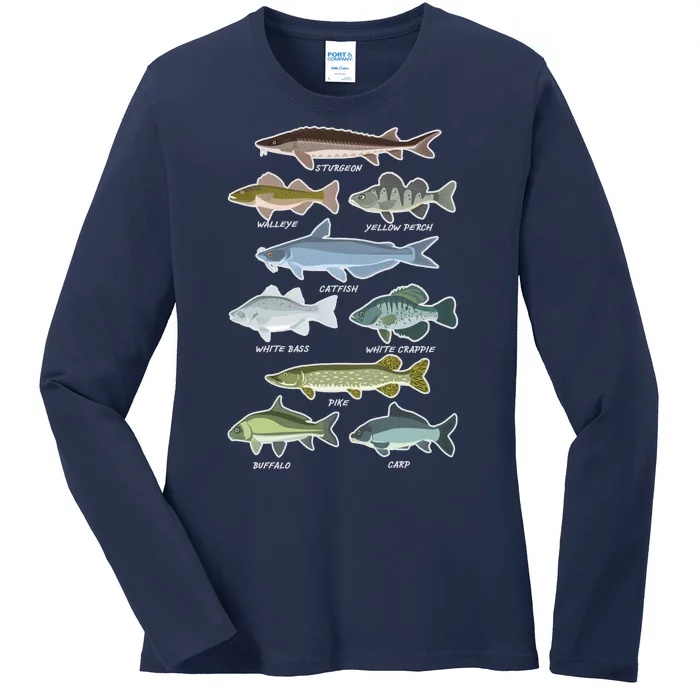 Freshwater Fish Types Fishing Ladies Long Sleeve Shirt