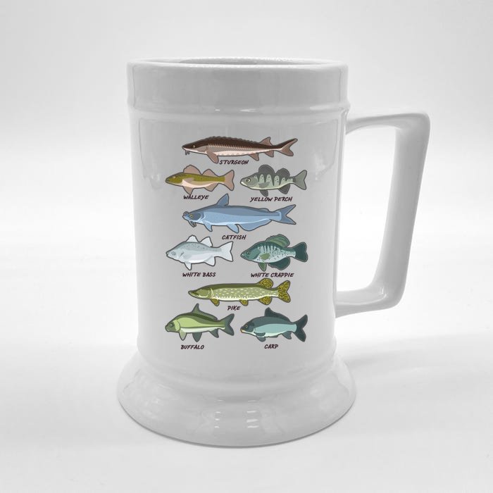 Freshwater Fish Types Fishing Front & Back Beer Stein