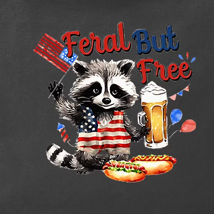 Funny Raccoon Feral But Free 4th Of July American Flag Zip Tote Bag