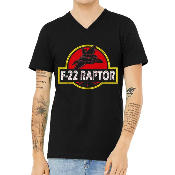 F22 Raptor Fighter Jet Pilot Airplane 4th Of July Vintage V-Neck T-Shirt