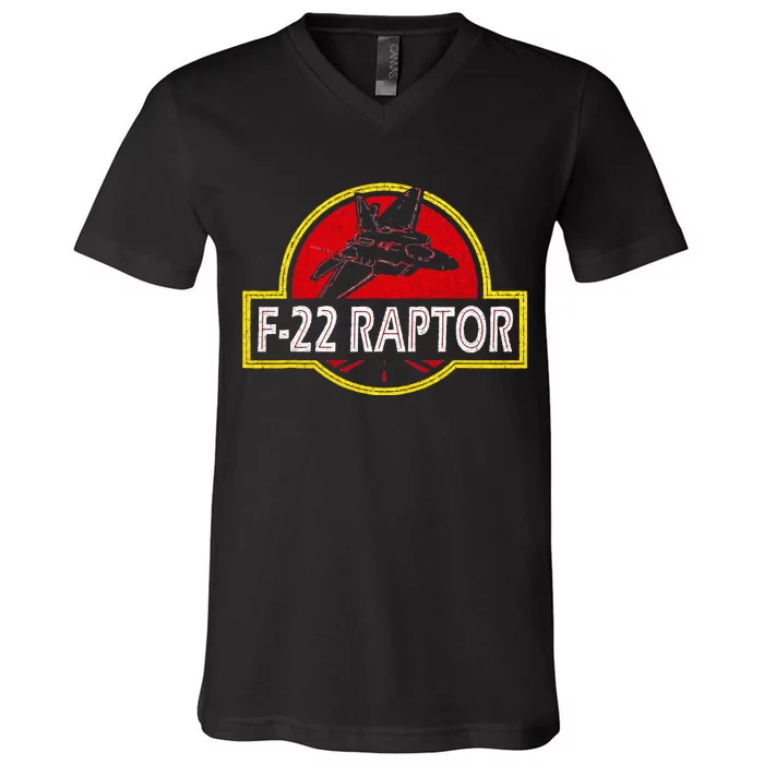 F22 Raptor Fighter Jet Pilot Airplane 4th Of July Vintage V-Neck T-Shirt