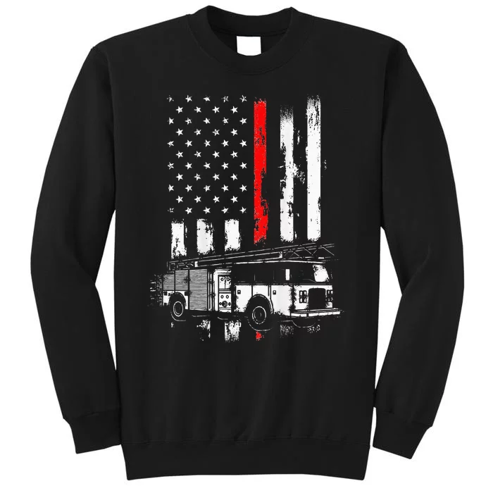 Fireman Red Flag Distressed Firefighter Truck American Flag Sweatshirt