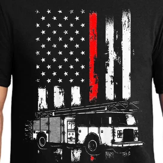 Fireman Red Flag Distressed Firefighter Truck American Flag Pajama Set