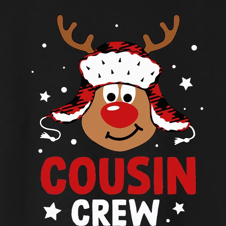 Festive Reindeer Family Pajama Set for Christmas Women's Crop Top Tee