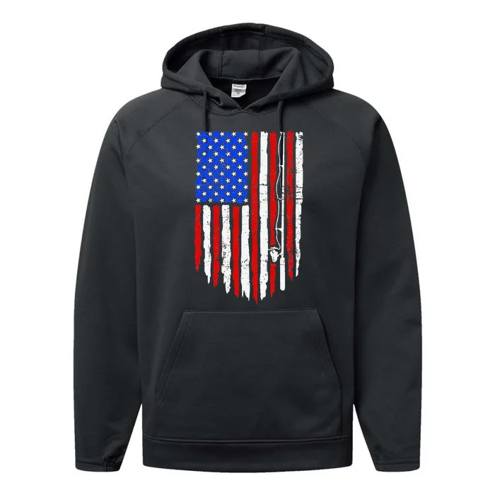 Fishing Retro Fishing Patriotic Fishing Performance Fleece Hoodie