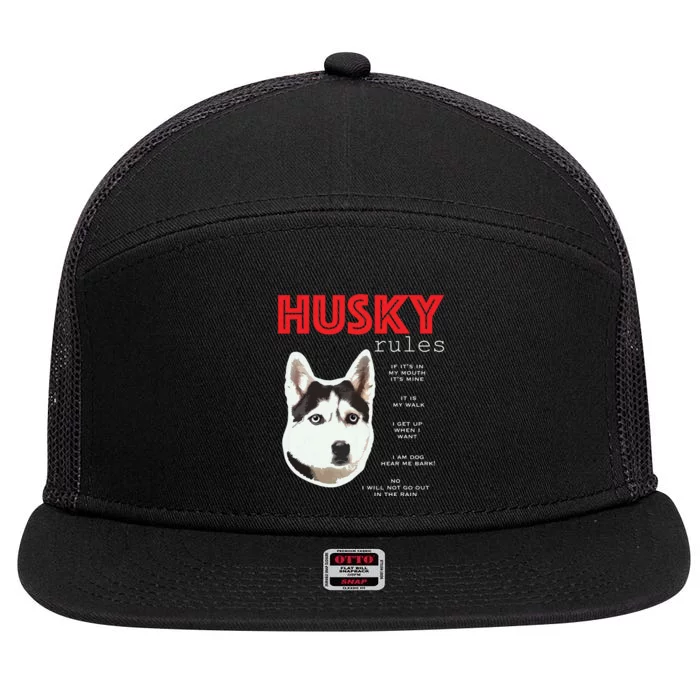 Funny Rules For The Owner Of A Siberian Husky 7 Panel Mesh Trucker Snapback Hat