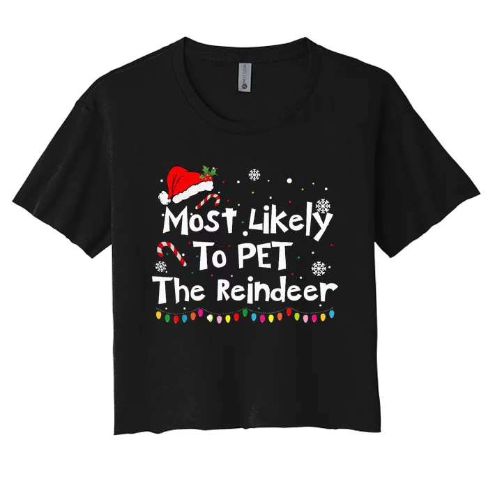 Funny Reindeer Family Christmas Holiday Santa Claus Hat Women's Crop Top Tee