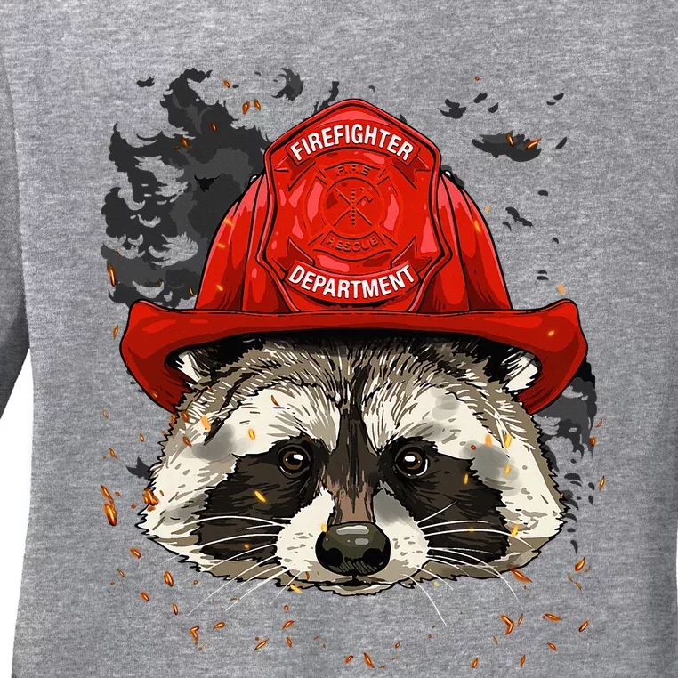 Firefighter Raccoon Fire Department Fireman Trash Panda Ladies Long Sleeve Shirt