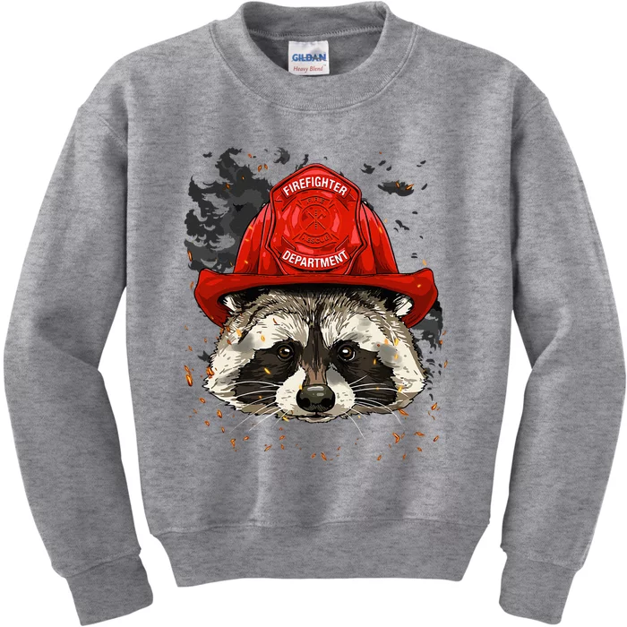 Firefighter Raccoon Fire Department Fireman Trash Panda Kids Sweatshirt