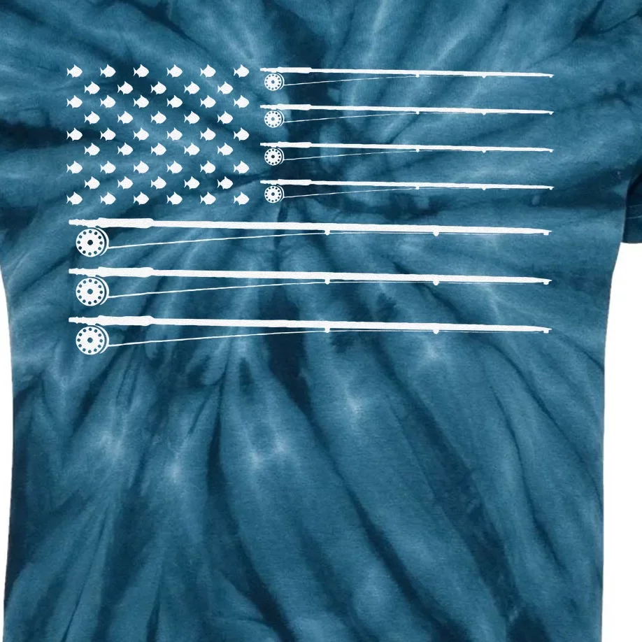 Fly Rod Fishing American Flag Kids Tie-Dye T-Shirt