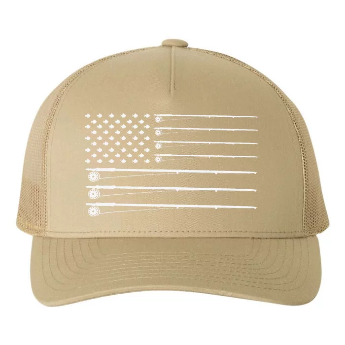 Fly Rod Fishing American Flag Yupoong Adult 5-Panel Trucker Hat