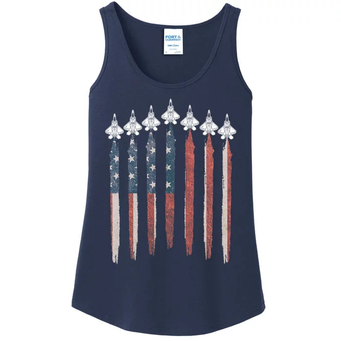 F22 Raptor Fighter Jet USA Flag Airplane F22 4th Of July Ladies Essential Tank