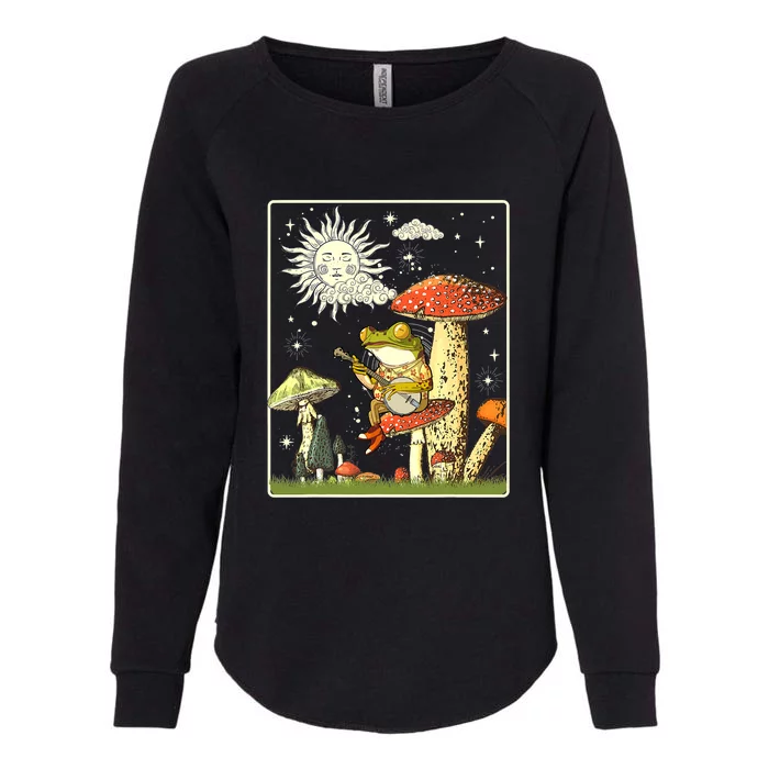 Funny Retro Frog Playing Banjo On Mushroom Womens California Wash Sweatshirt