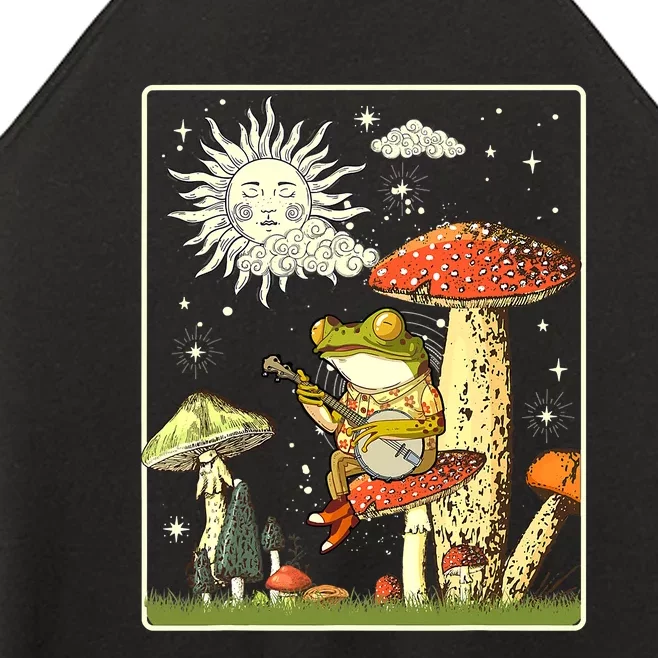 Funny Retro Frog Playing Banjo On Mushroom Women’s Perfect Tri Rocker Tank