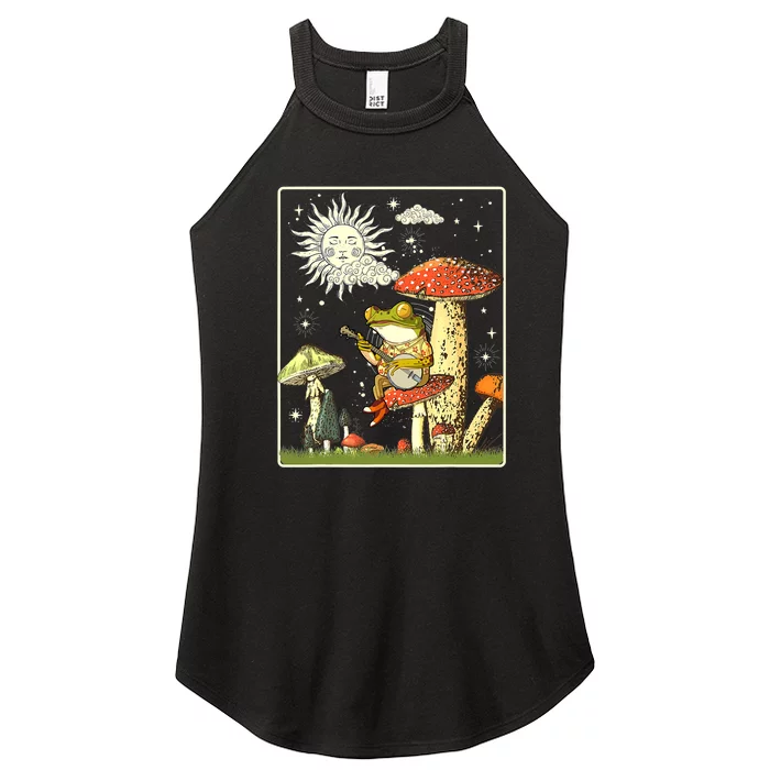 Funny Retro Frog Playing Banjo On Mushroom Women’s Perfect Tri Rocker Tank