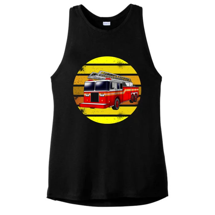 Firetruck Retro Fire Rescuer Firefighter Gift Ladies Tri-Blend Wicking Tank