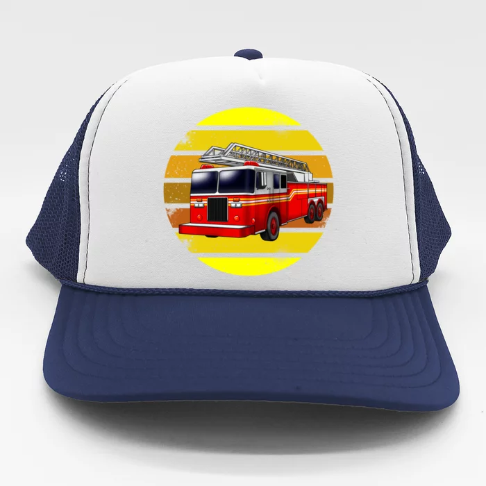 Firetruck Retro Fire Rescuer Firefighter Gift Trucker Hat