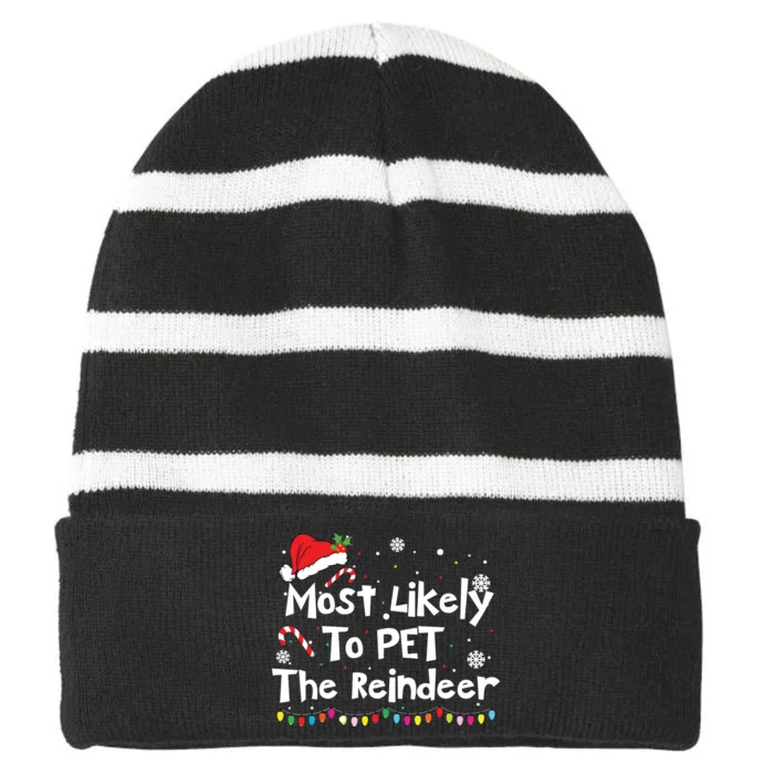 Funny Reindeer Family Christmas Holiday Santa Claus Hat Striped Beanie with Solid Band