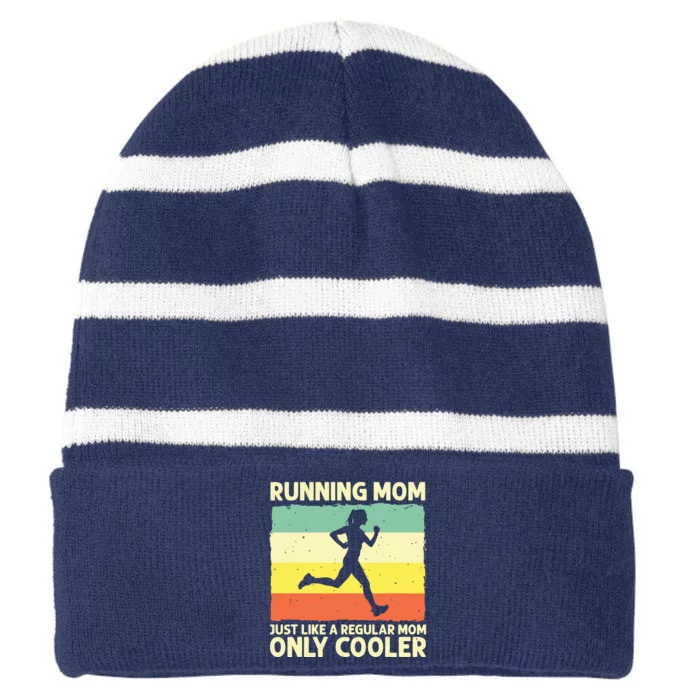 Funny Running For Women Mom Marathoner Runner Coach Racing Striped Beanie with Solid Band